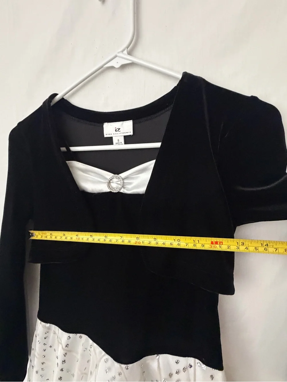 IZ Byer California Girls Size 8 Formal Black Velvet White Sequin Dress(A816)